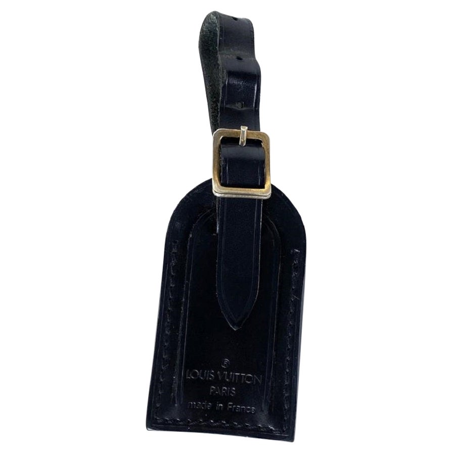 Louis Vuitton Black Leather Luggage Tag Bag Charm 7lv613 For Sale