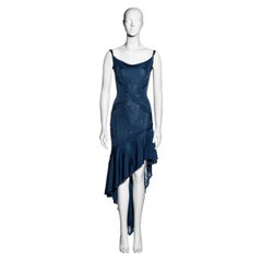 Christian Dior by John Galliano blue bias-cut knit dress with cowl neck, ss 2001