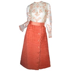 Vintage Sybil Connolly Lace Blouse and Pleated Irish Linen Skirt, 1960s Couture