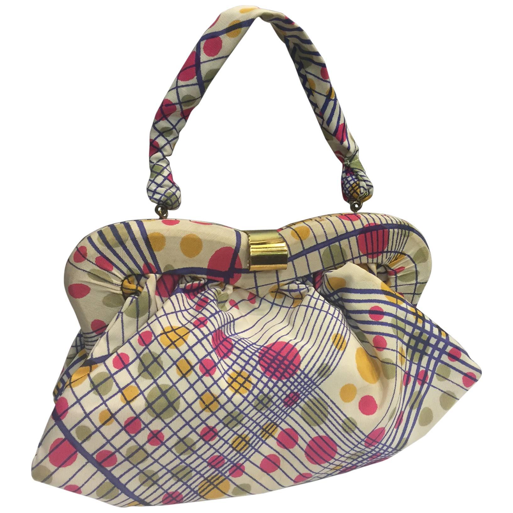 1940s Whimsical Polka-Dot and Plaid Faille Framed Purse