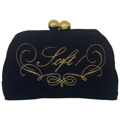 Moschino 1990s Redwall Black and Gold 'Soft!' Clutch 12