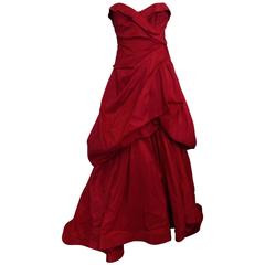 Monique Lhullier Red Silk Ball Gown