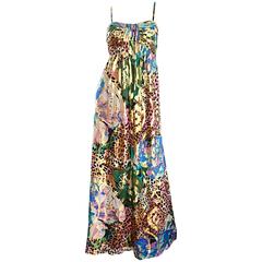 Vintage Oleg Cassini Multi Print Leopard Metallic Floral Abstract Empire Dress 4