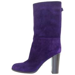 Sergio Rossi Purple Suede Boots with Zipper