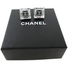 Chanel Clear Black CC Logo Cube Stud Earrings in Box