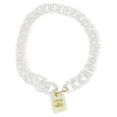 CHANEL CC White Clear Plastic Gold Metal Chain Link Waist Belt