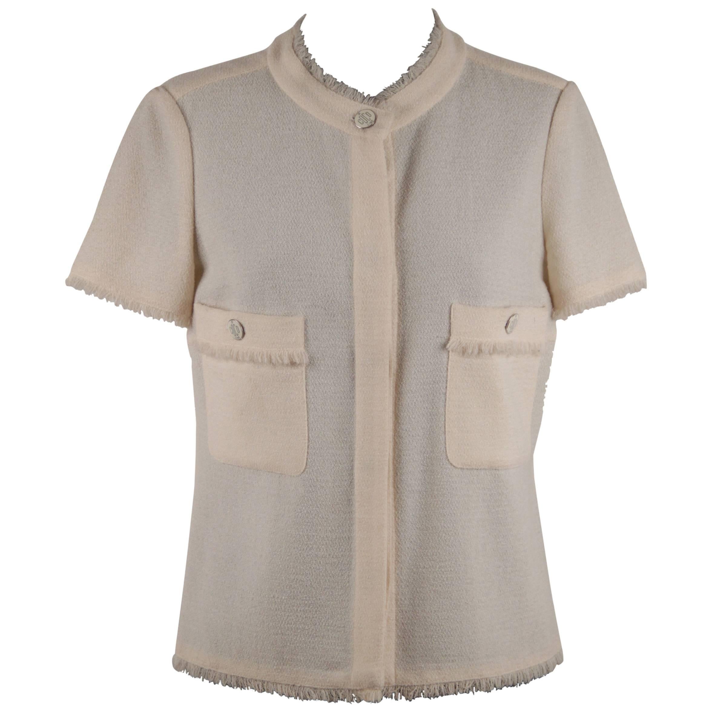 CHANEL Beige Wool Blend COCO LINE JACKET Short Sleeve Size 36