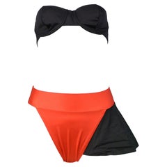 Used Gianfranco Ferre Black Top & Red Bottom Bikini with Asymmetrical Fin 