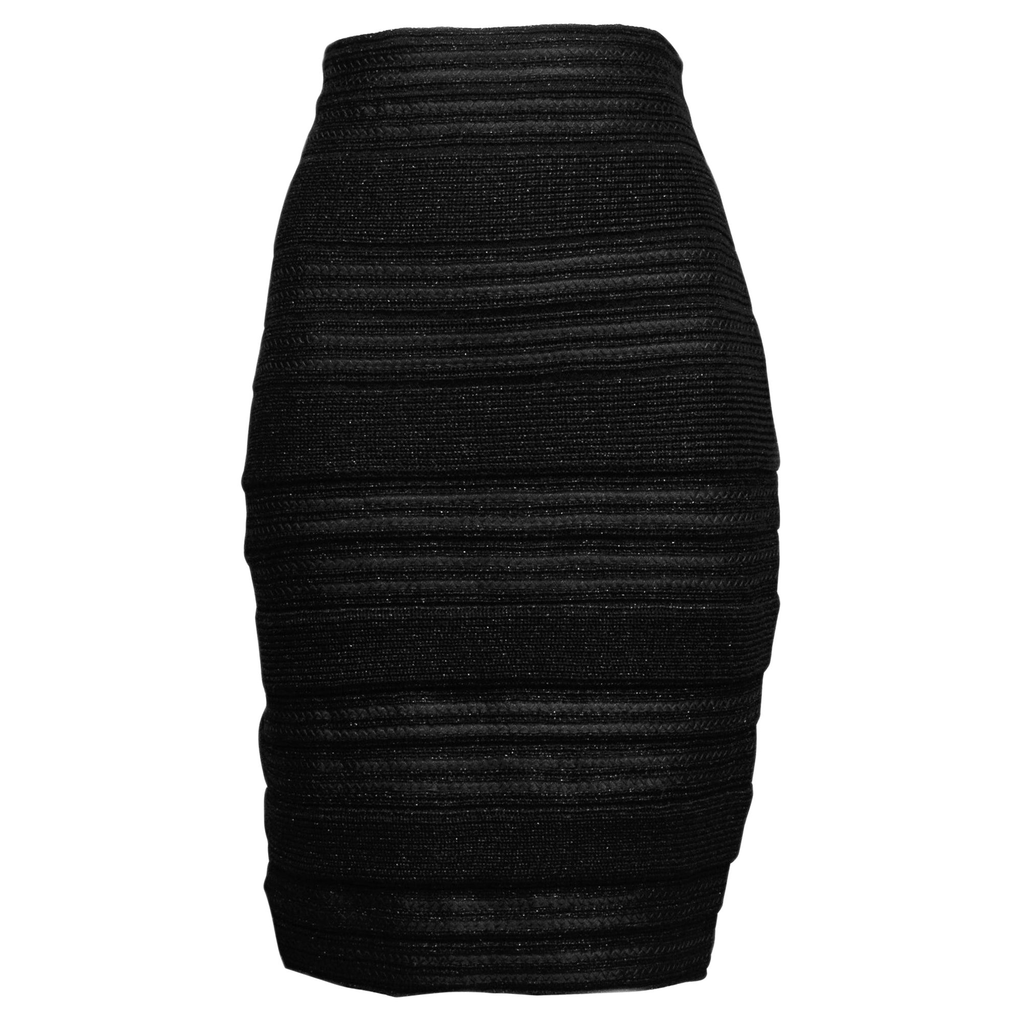 Gianfranco Ferre Black High Waist Striped Knit Skirt For Sale