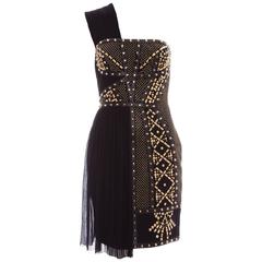 Versace Geometric Studded Dress with Leather Trim, Spring 2012