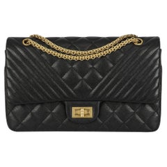 Chanel Black Caviar Jumbo Chevron Quilted 2.55 Reissue Double Flap Bag