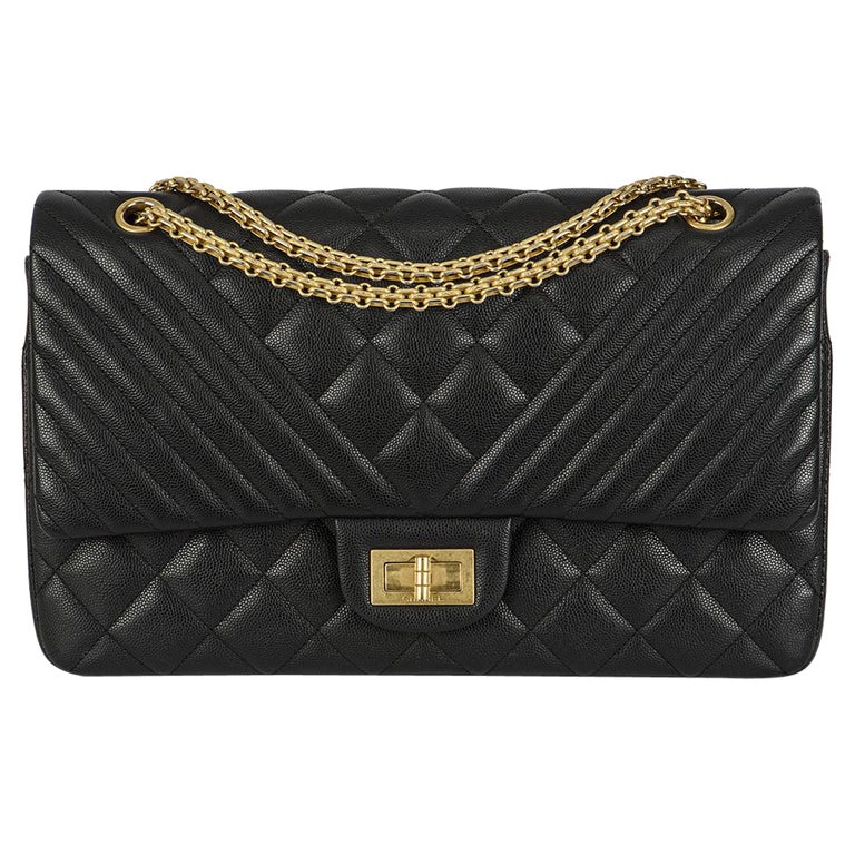 Chanel Black Caviar Jumbo Chevron Quilted 2.55 Reissue Double Flap Bag ...