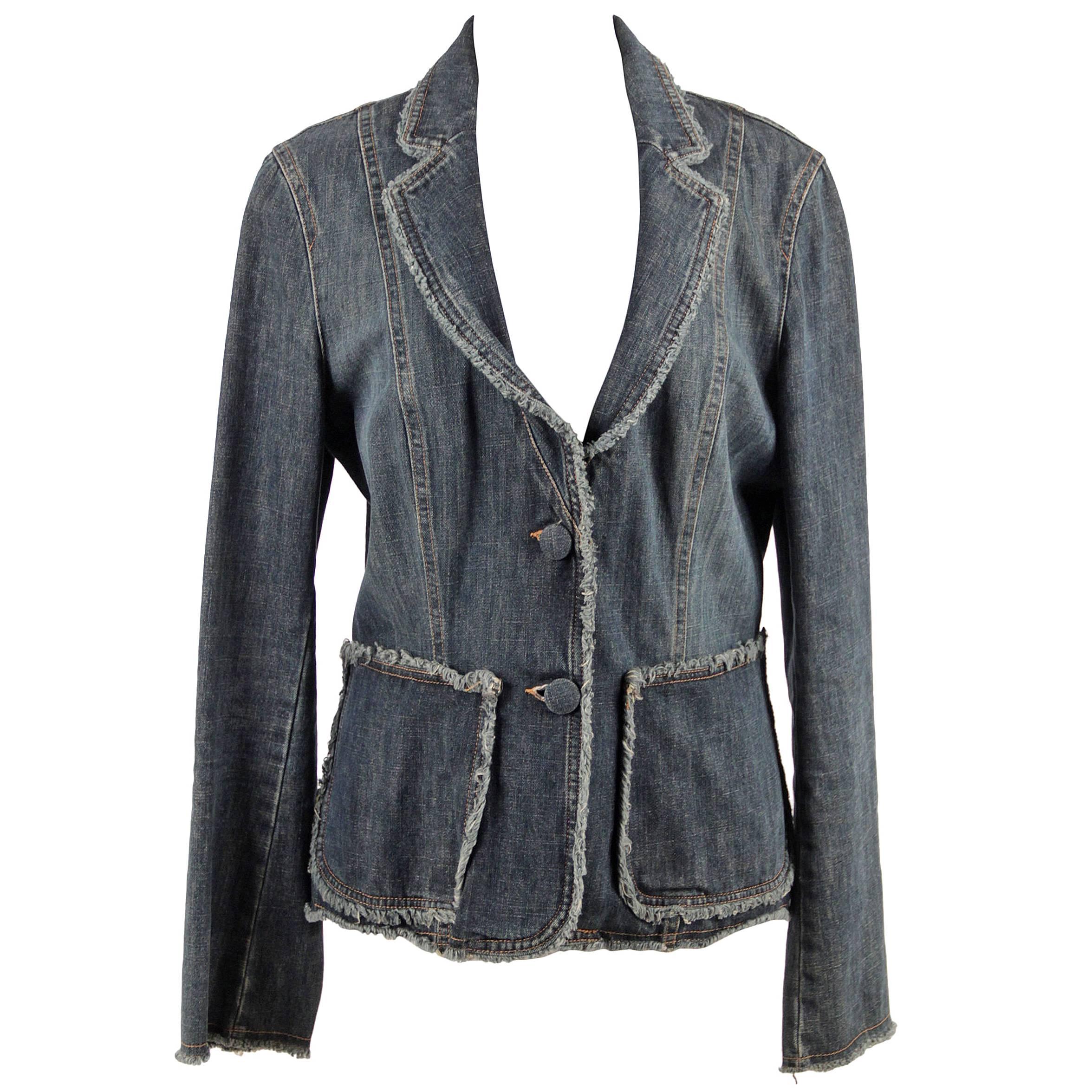 MOSCHINO JEANS Blue Jeans Denim BLAZER Single Breasted Jacket SIZE 46