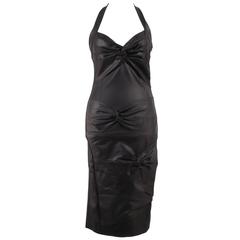 CHRISTIAN DIOR by John Galliano Black HALTERNECK Sheath DRESS w/ KNOTS SIZE 36 4