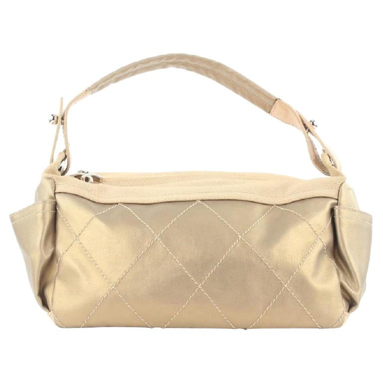 Chanel Metallic Champagne Gold Quilted Biarritz Hobo Bag 183ccs28 For Sale  at 1stDibs