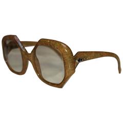 1970's Christian Dior Light Olive  Marbled Wide Rimmed Sunglasses