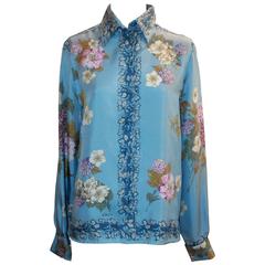 Etro Light Blue Floral Printed Silk Blouse - 42