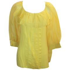 Oscar de la Renta Yellow Silk Chiffon Blouse with Ruffles - 12