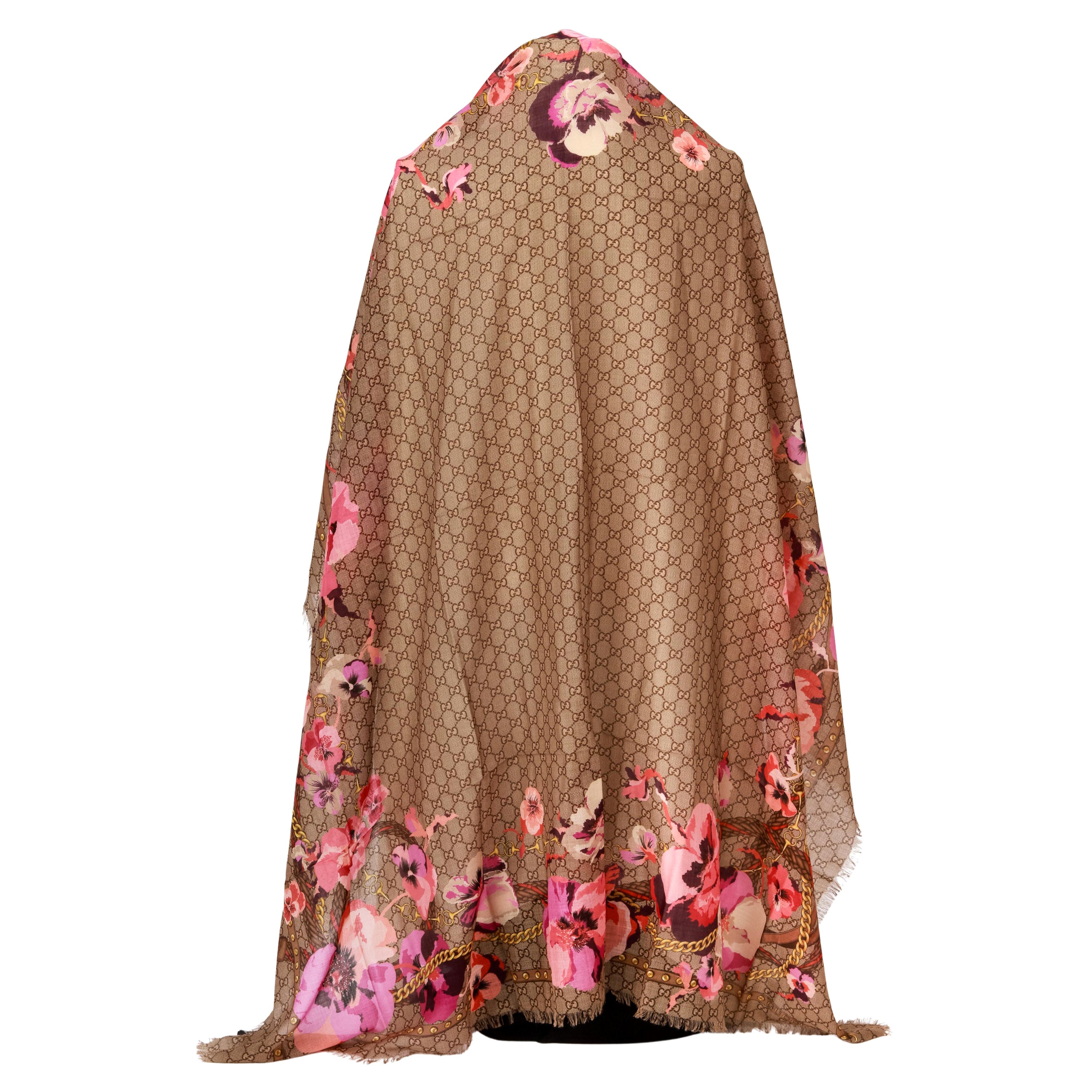 New Gucci Wool Monogram Floral Shawl Scarf For Sale