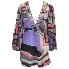 Emilio Pucci Purple & Pink Printed Tunic Top w/ Front Tie - 8