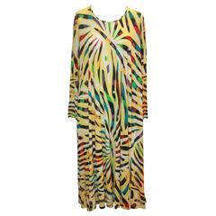 Missoni Vintage Yellow & Multi-color Printed Long Sleeve Dress - 1970's - OS