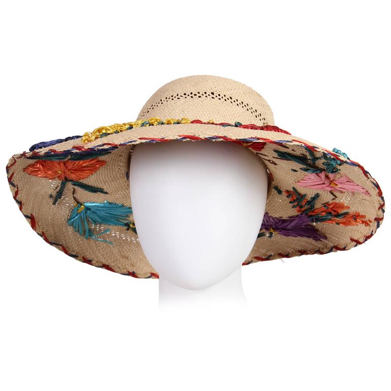 1960s Hand Embroidered Straw Hat For At 1stdibs 1960s Hand Embroidered Straw Hat For