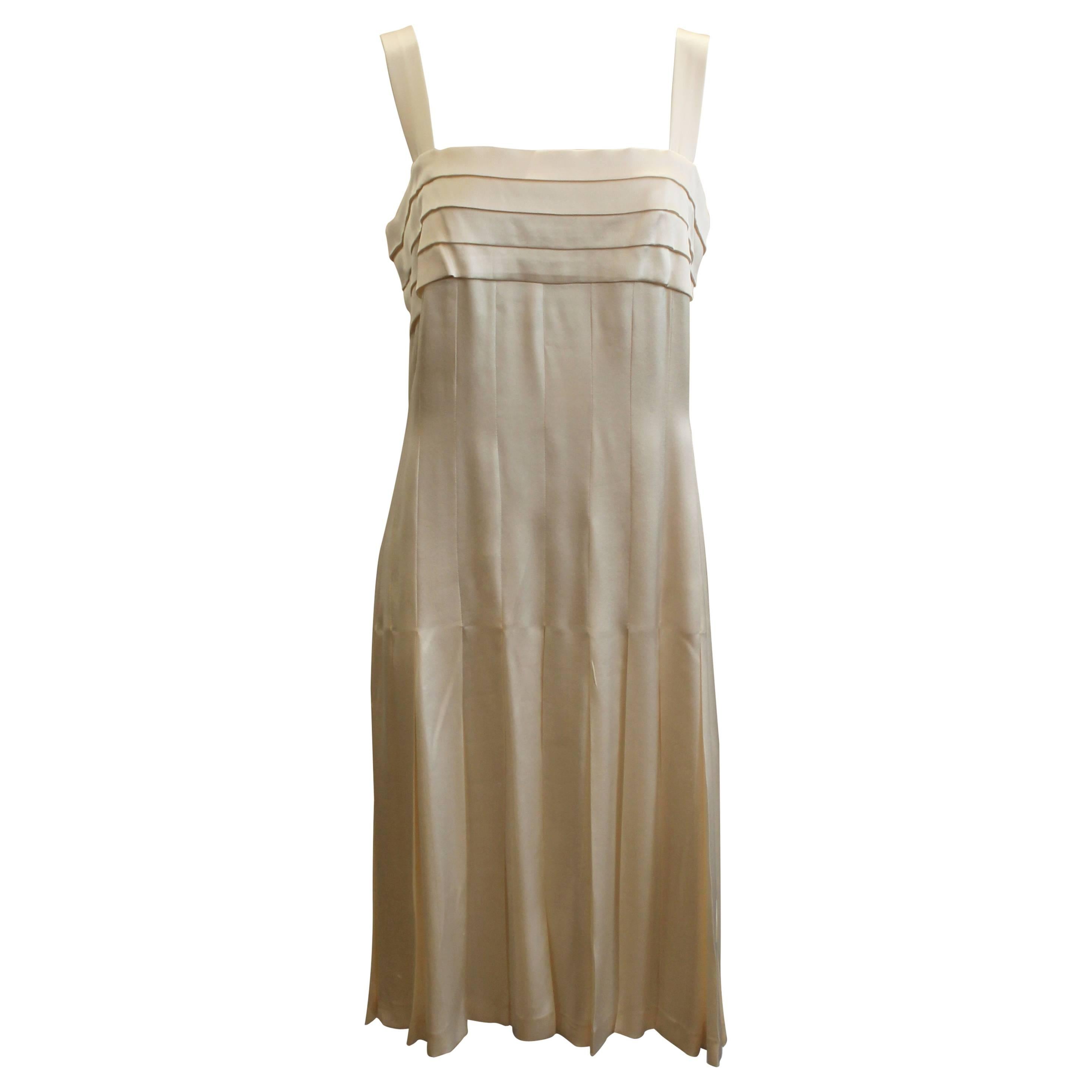 Chanel Ivory Silk Pleated Flapper Inspired Dress - 40 - 05P