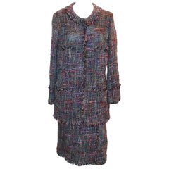 Chanel 1980er Jahre Vintage Mehrfarbiger Tweed-Rock Anzug - Größe Medium