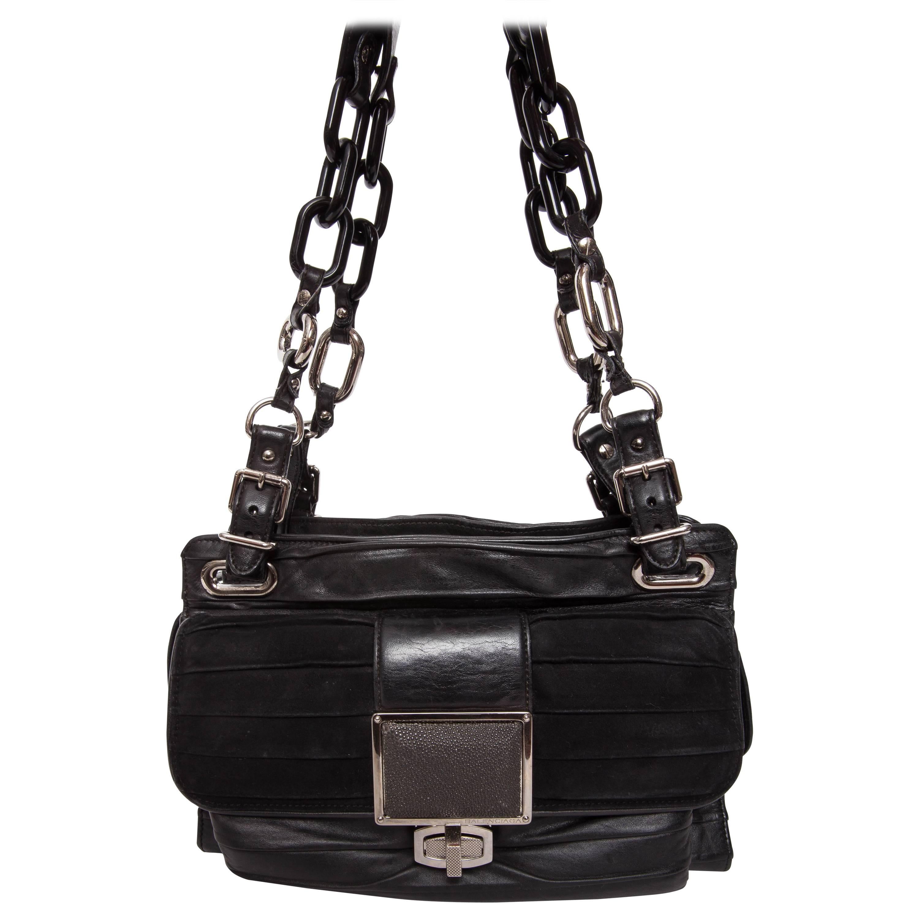 Balenciaga Cherche Midi Crinkle Bag in Black For Sale