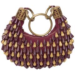  2002 Chloe Beaded Bracelet Bag in Brass and Burgundy