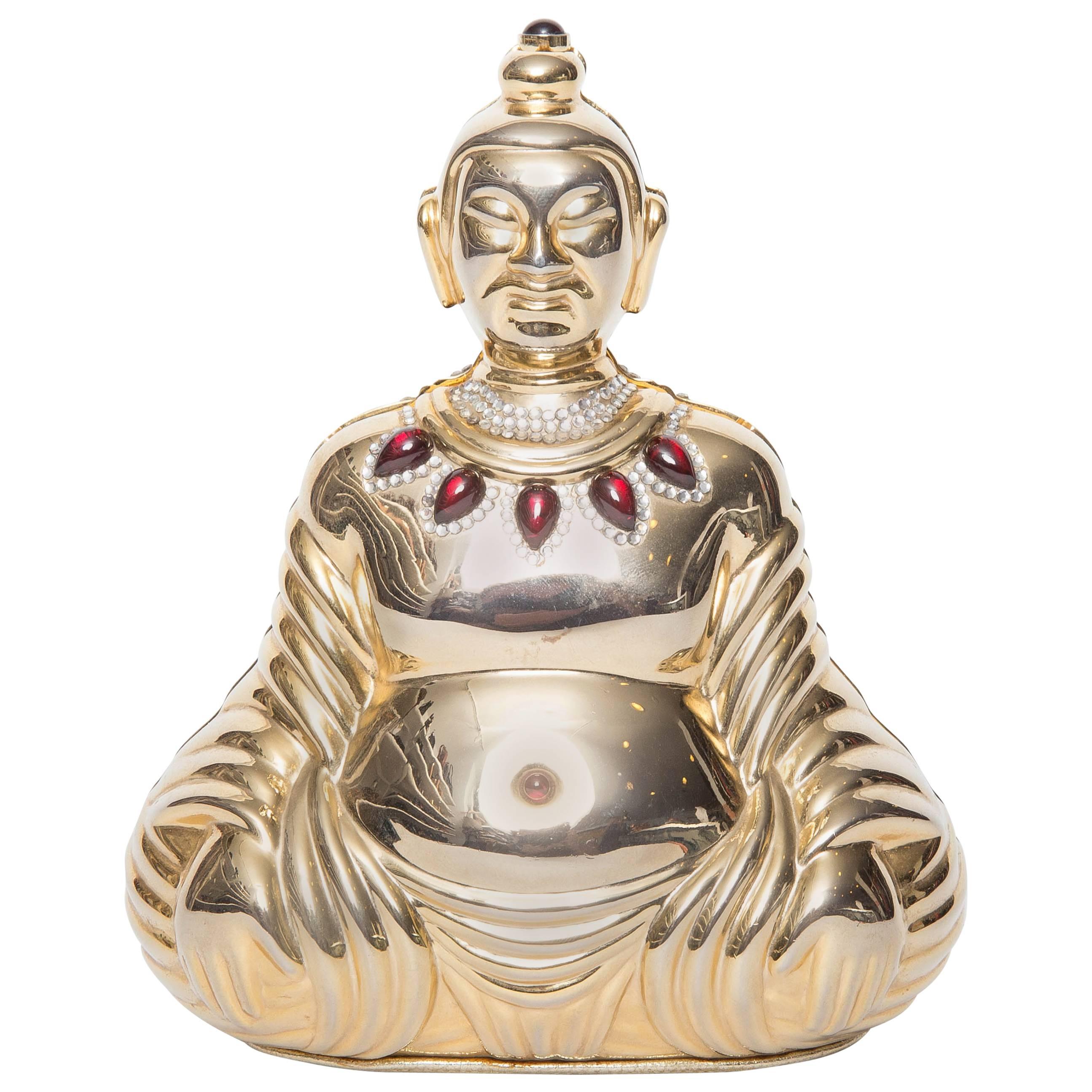 Judith Leiber Gold Tone Buddha bag with Crystal Embellishments