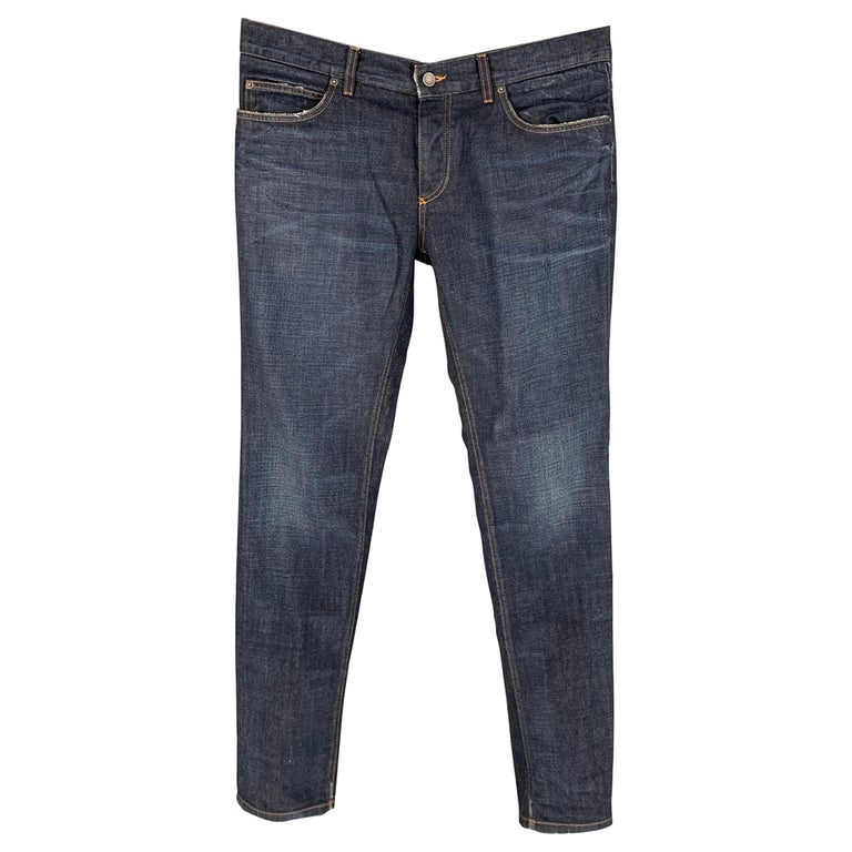 DOLCE and GABBANA Size 36 Indigo Contrast Stitch Denim Button Fly Jeans ...