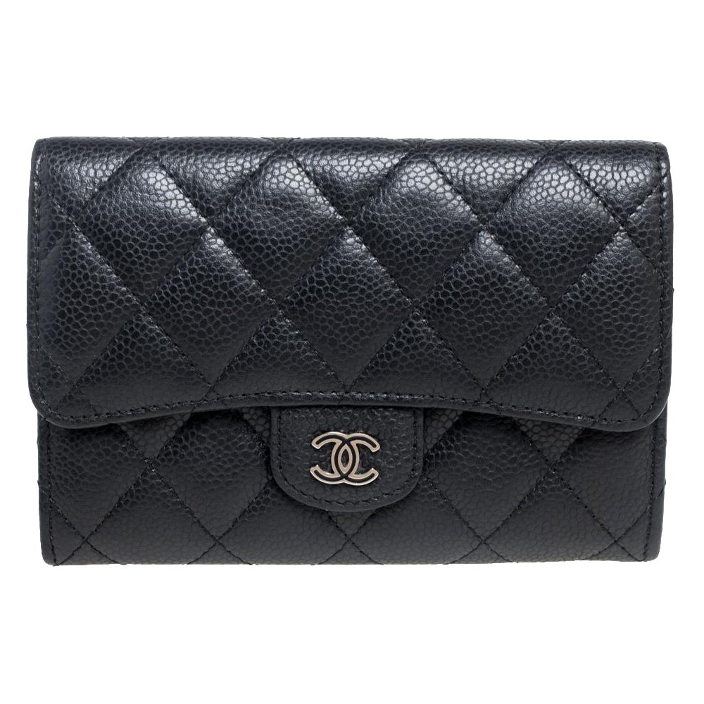 Chanel Black Caviar Leather Medium Flap Wallet at 1stDibs