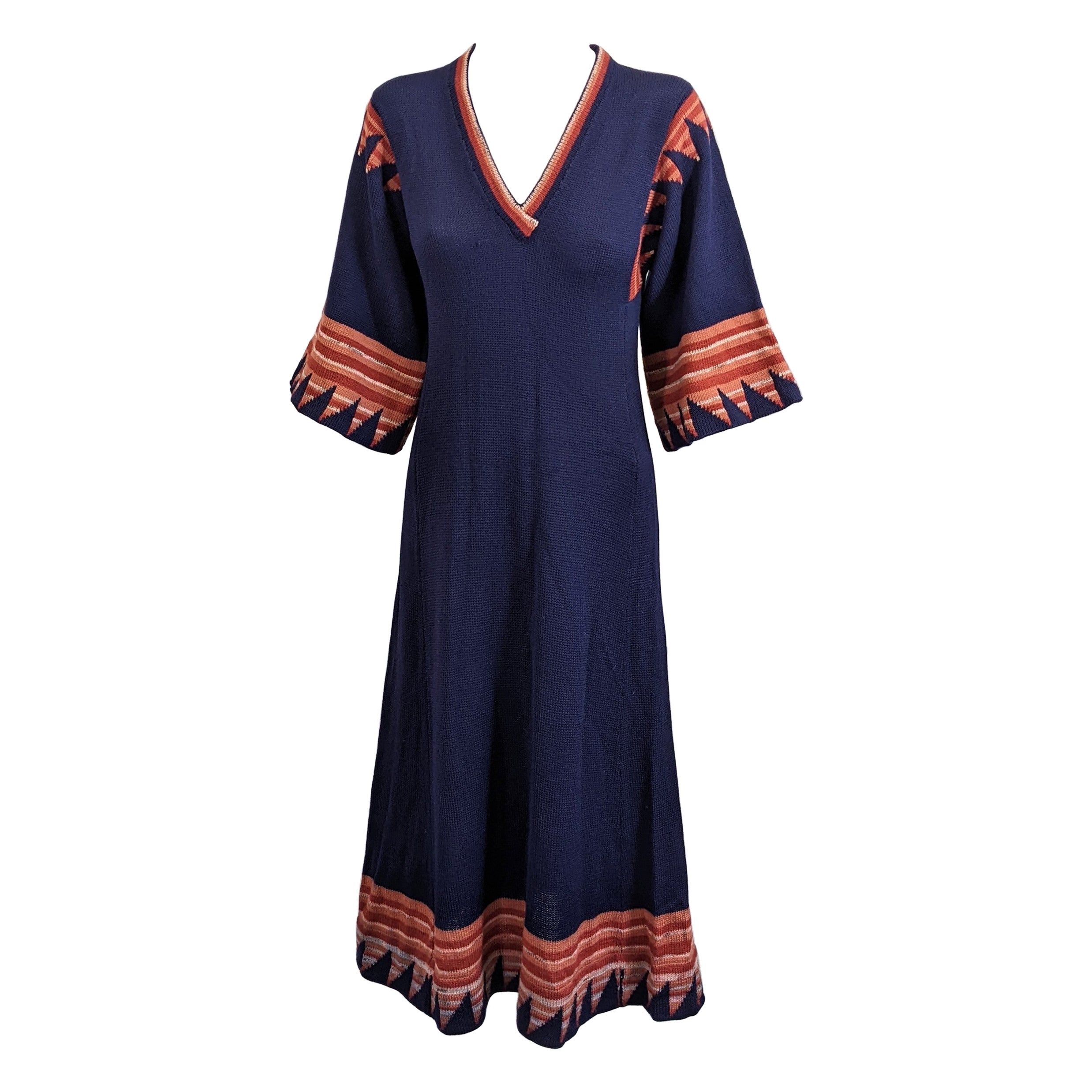 Wool Intarsia Knit 1970's Dress, Ulla Heathcoat, UK For Sale