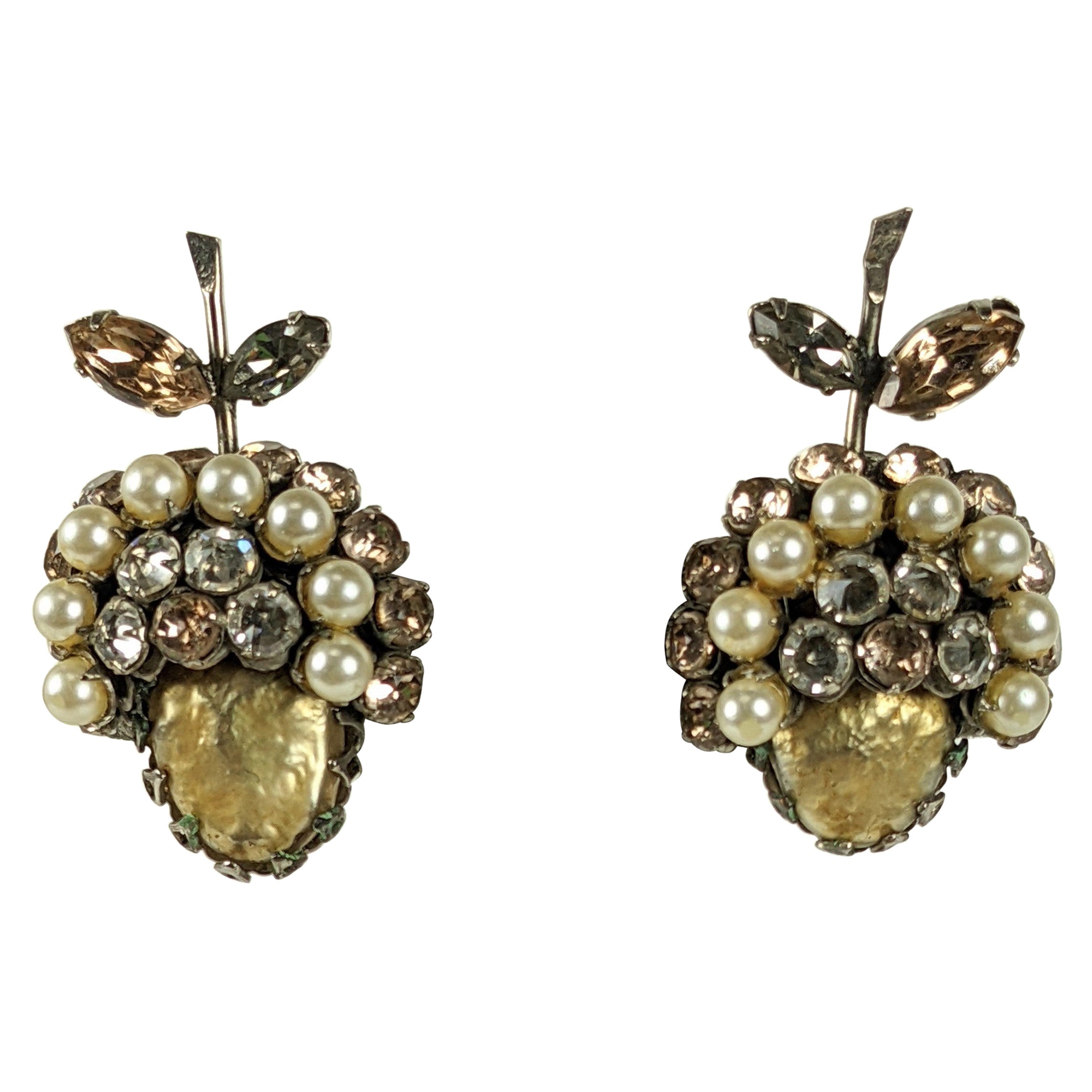 Schreiner Jeweled Acorn Earclips  For Sale
