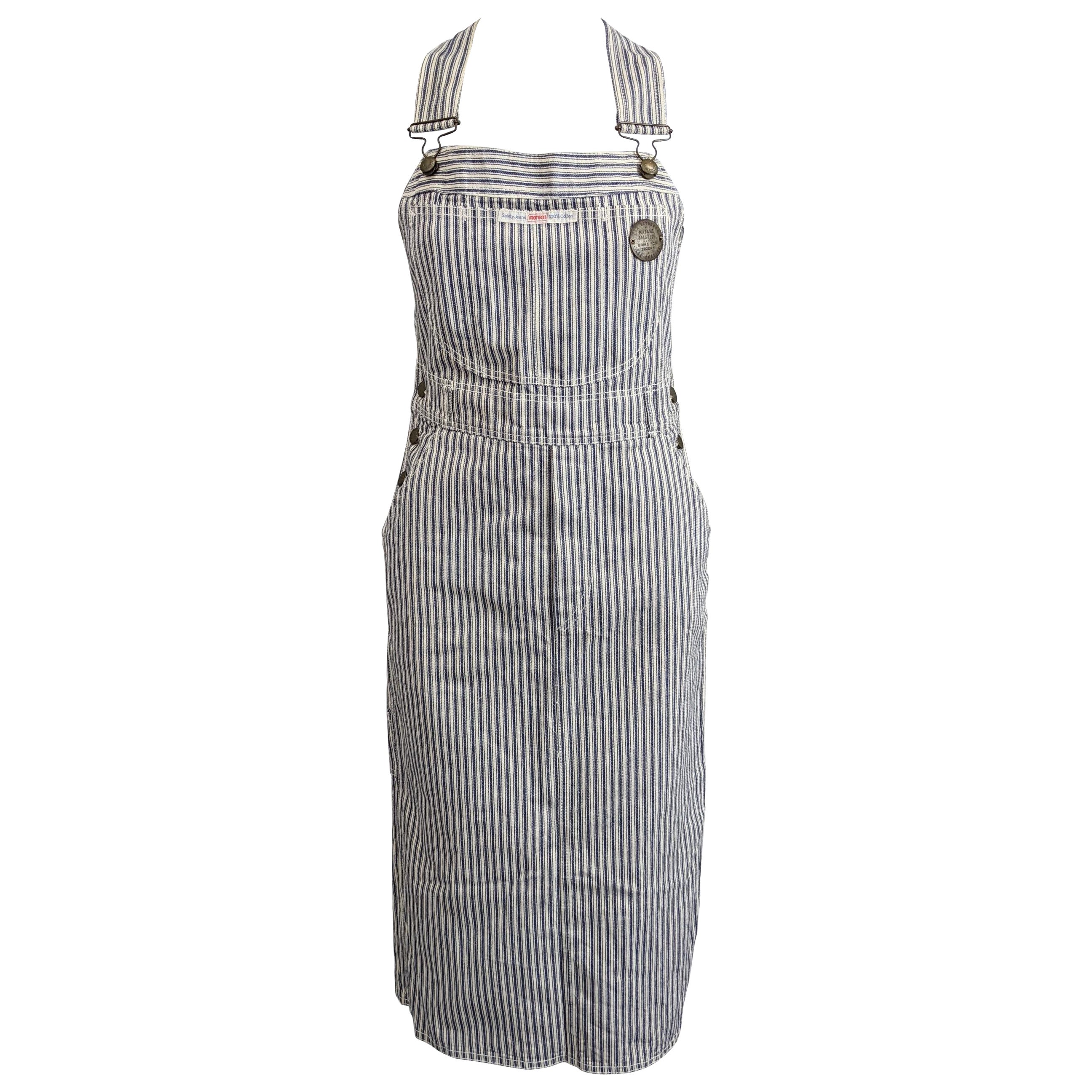 Fiorucci Denim Striped Overall Dress For Sale