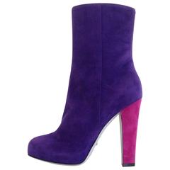 Sergio Rossi Purple Suede Boots with Pink Heel