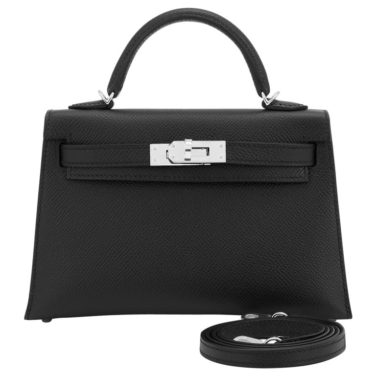 Hermes Mini Kelly 20cm Black VIP Epsom Palladium Shoulder Bag, Z Stamp, 2021  For Sale