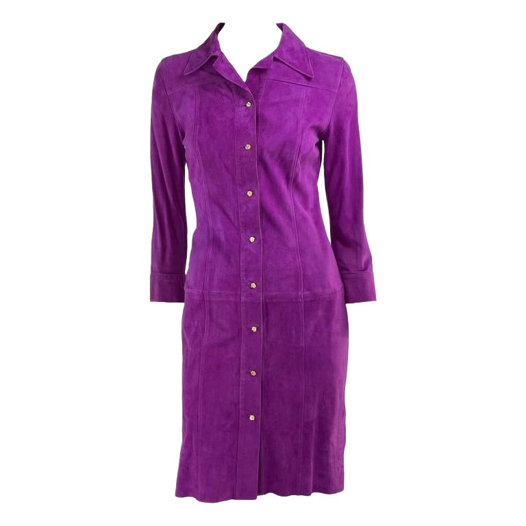 S/S 2000 Gianni Versace by Donatella Purple Suede Medusa Button Up Dress