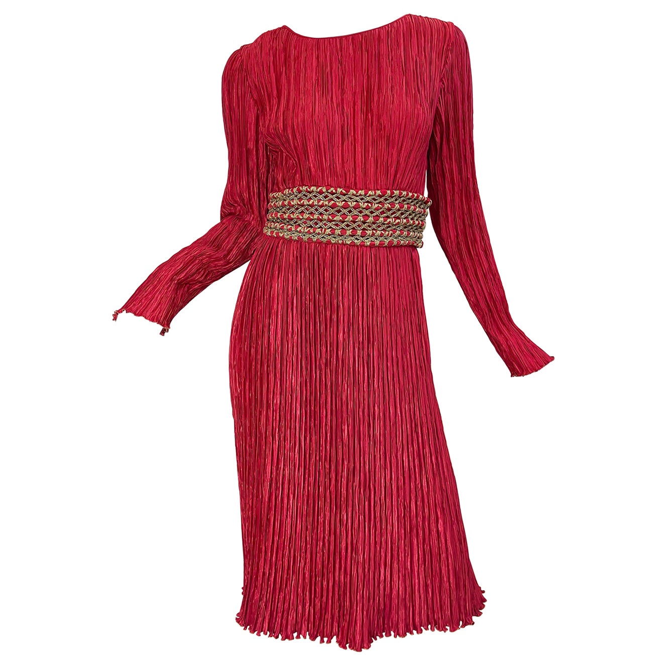 Vintage Mary McFadden Couture 1980s Size 8 Crimson Red Fortuny Pleated 80s Dress