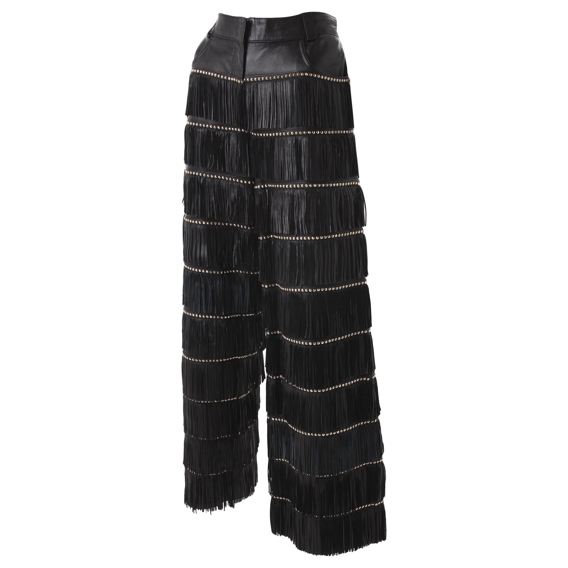 Gianni Versace Black Fringe Leather Pants,  Fall/Winter 1992. For Sale