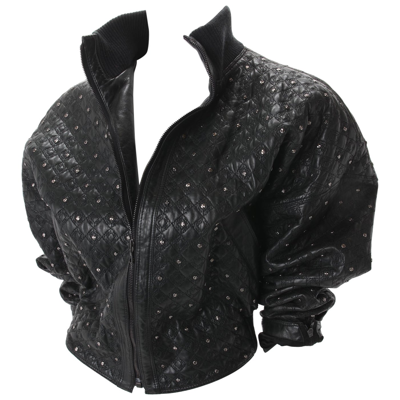 Gianni Versace Black Quilted Leather Bomber Jacket with studs, c.1990s.