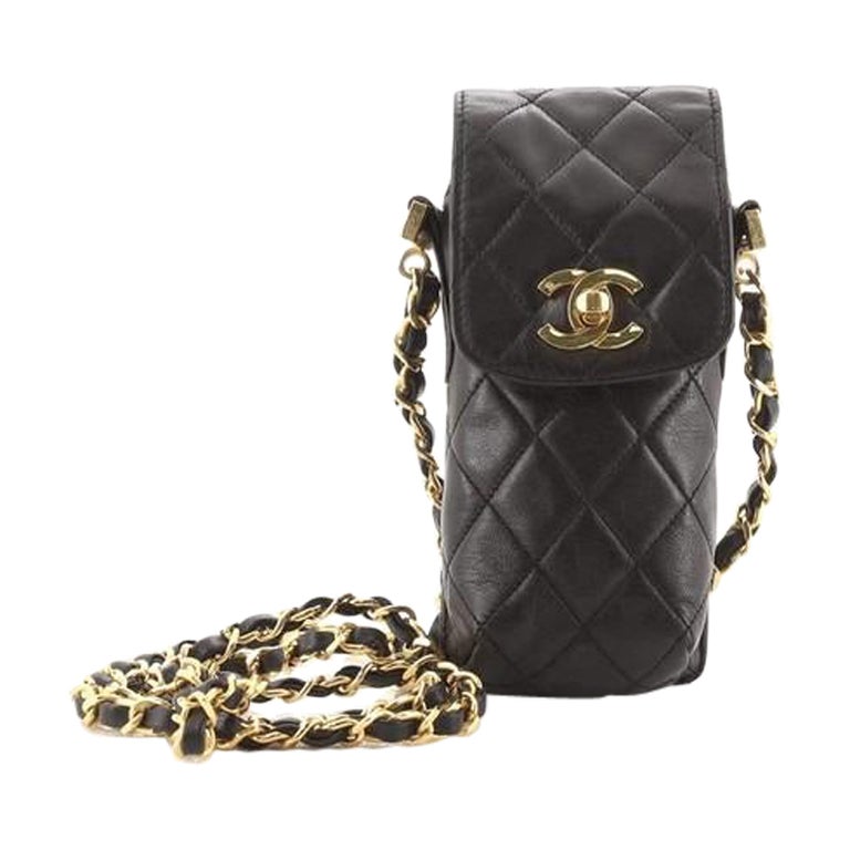 Chanel Vintage CC Flap Phone Holder Crossbody Bag Quilted Lambskin at