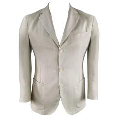 LORO PIANA 38 Short Khaki Striped Cashmere / Silk Sport Coat