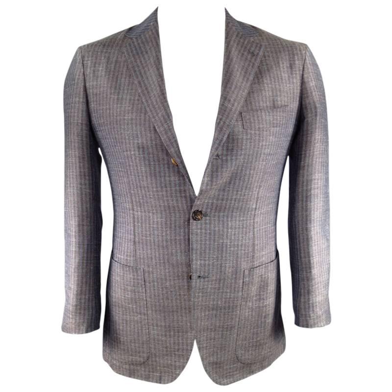 KITON Men's 38 Short Blue & Brown Cashmere Blend Sport Coat