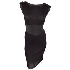 CHANEL Size 4 Black Sleeveless Knit Silver Button Shoulder Dress