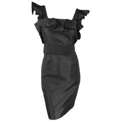 DOLCE & GABBANA Size 4 Black Silk Tafeta Ruffled Sleeve Cocktail Dress