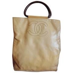 Vintage CHANEL beige caviar large shopper, tote bag with CC stitch mark.