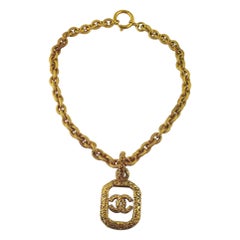 Chanel Vintage Textured Gold Toned CC Pendant Necklace, 1993