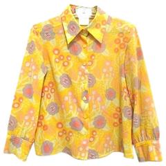 Vintage CHANEL yellow, pink, orange, etc floral print cotton blouse, shirt. 34